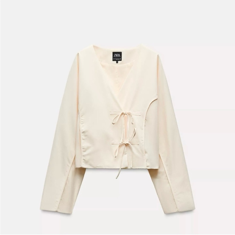 Zara Cream Tie-Front Blouse | NWT Seam Detail Bow Jacket - Picture 2 of 7